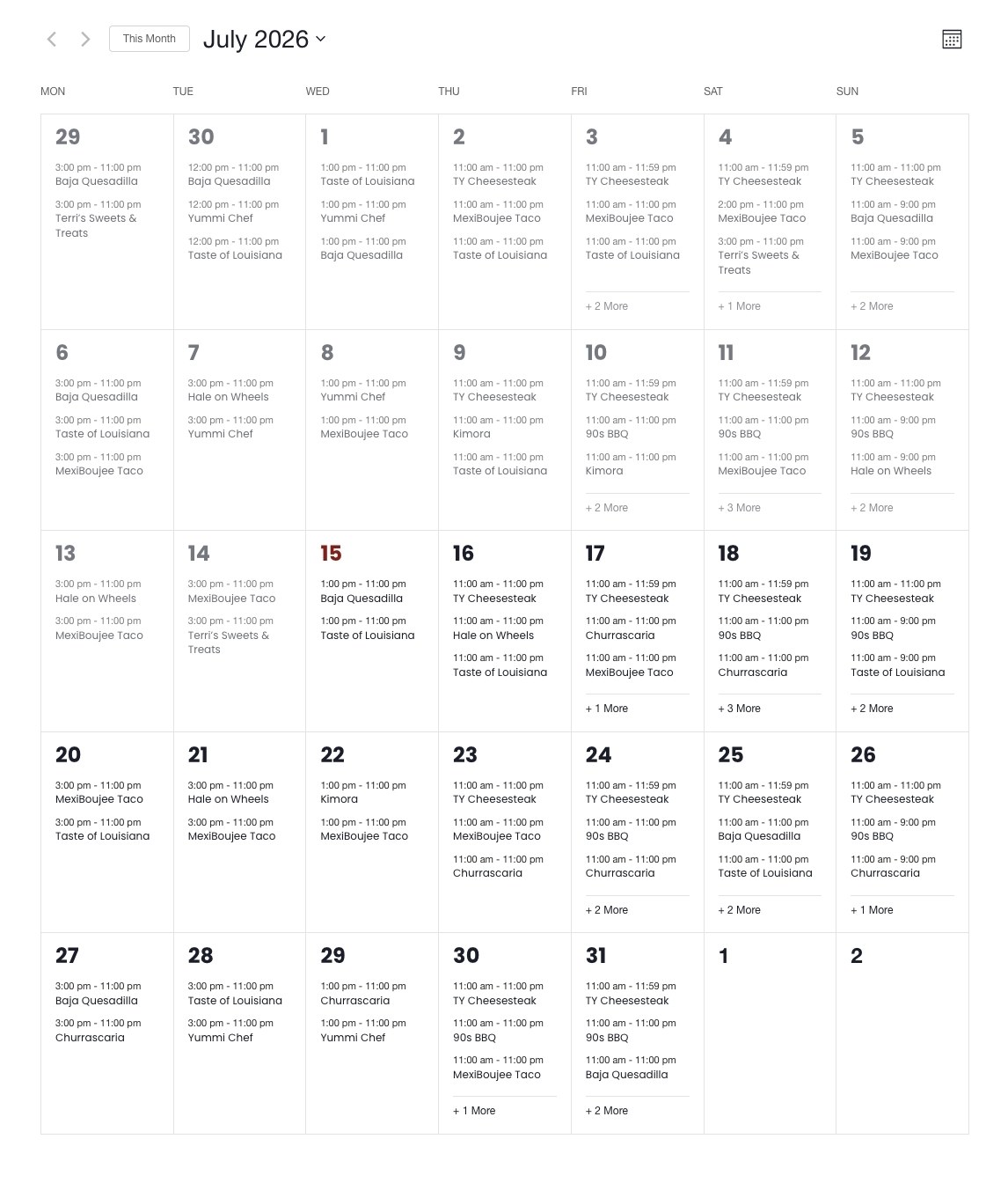 The Feed Lot food truck schedule for July 2026